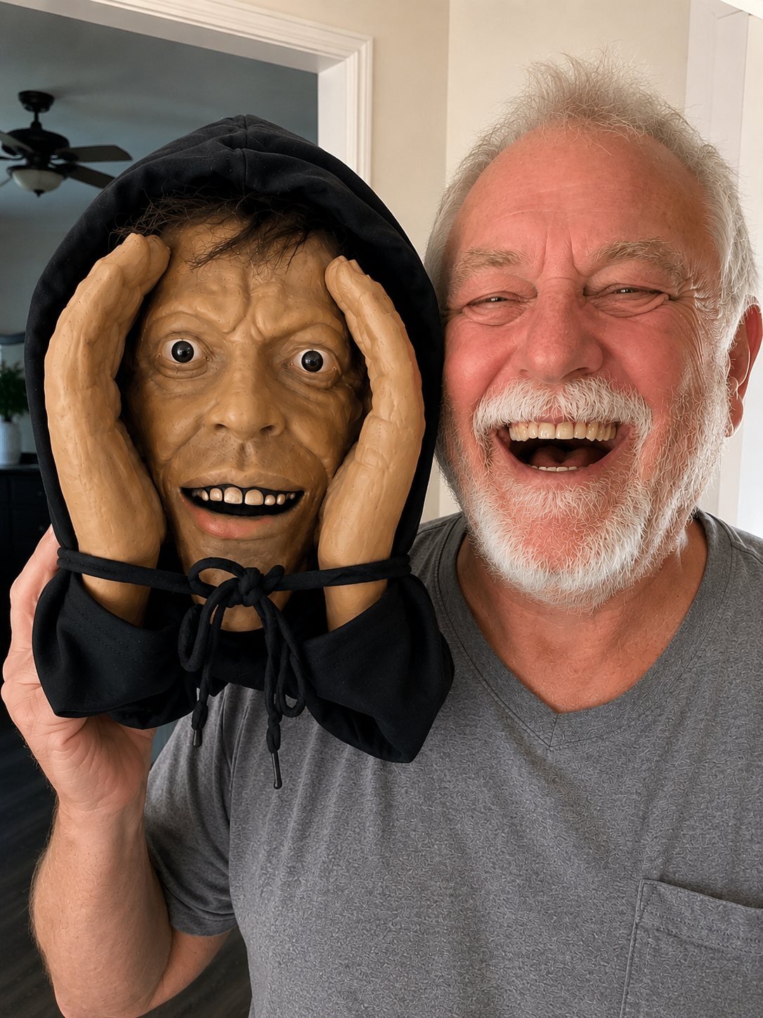 Customer with stranger window prank decoration